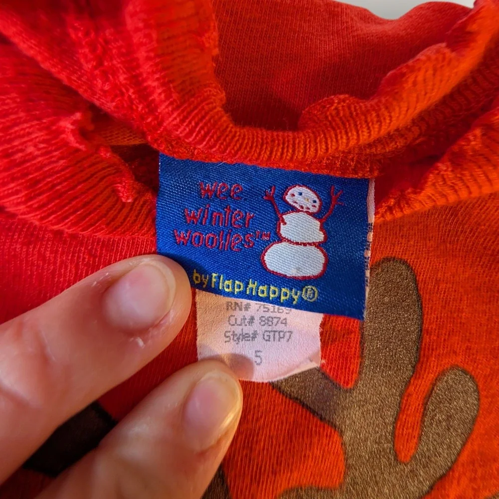 Flap Happy Wee Winter Woolies Red Reindeer Long Sleeve Top Kids 5 GTP7 Holiday